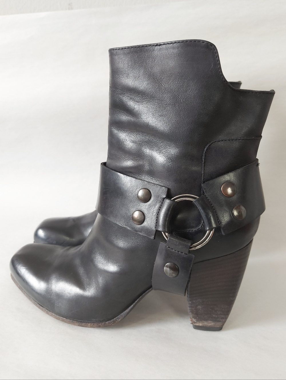 Elisanero Women Ring Harness Studs Stacked Block Heel Biker Ankle Boots Size 36 - Picture 3 of 13